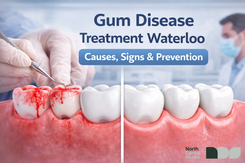 Gum disease treatment Waterloo showing bleeding gums and dental care