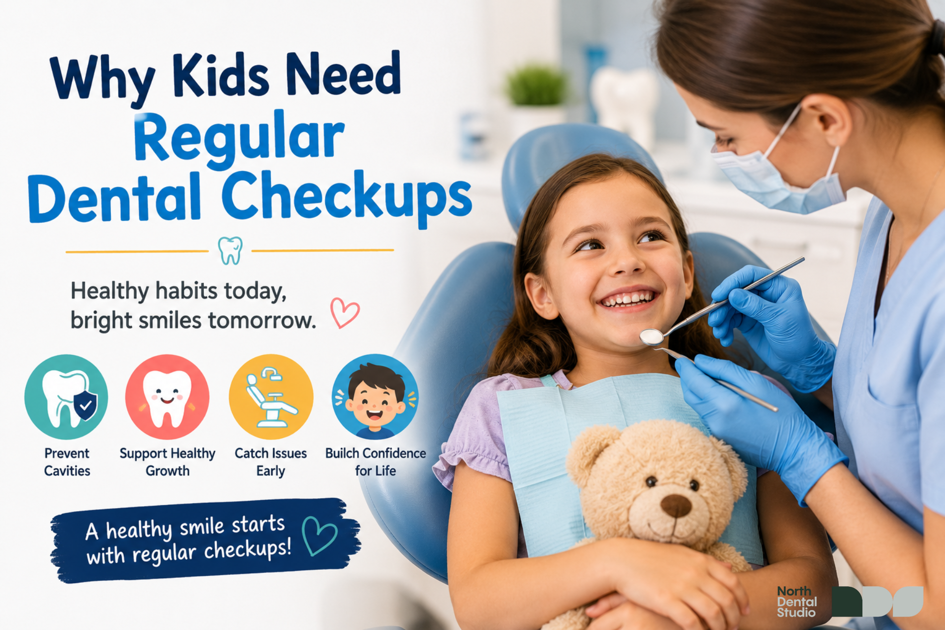 Kids dental checkup for healthy teeth and cavity prevention.